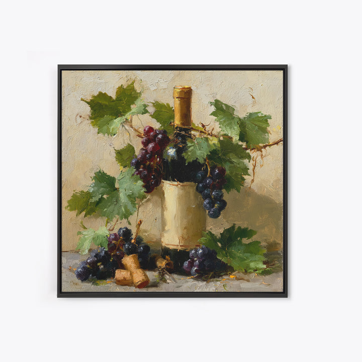 Botanical Grapevine with Leaves and Fruit Framed Canvas Print, Dining Room Art, Dining Room Decor, Watercolor Art, Dining, DRA-1x1-93