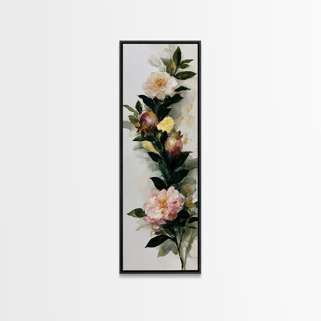 Pomegranate and Gold Leaf Botanical Study Canvas Print, Dining Room Art, Dining Room Wall Art, Dining Room Decor, Dining, DRA-1x3-20