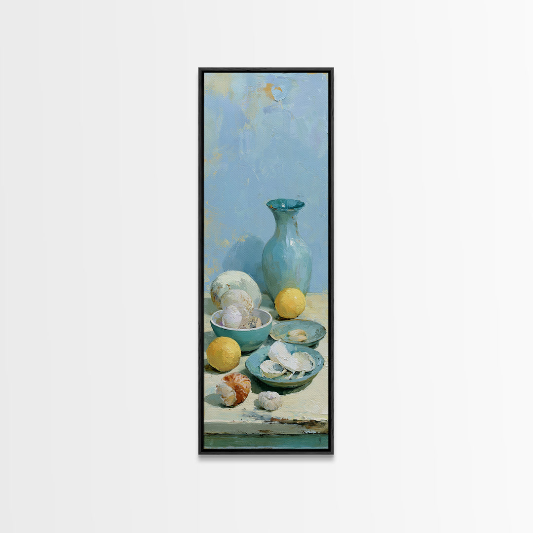 Shellfish and Lemon Still Life Canvas Print, Dining Room Art, Wall Decor, Dining Room Decor, Fine Art, Dining, Contemporary Art, DRA-1x3-28