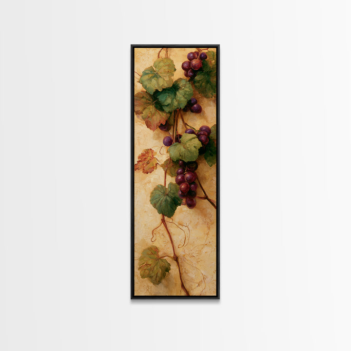 Botanical Grapevine with Leaves and Fruit Canvas Print, Dining Room Art, Dining Room Decor, Oil Painting, Dining, DRA-1x3-33