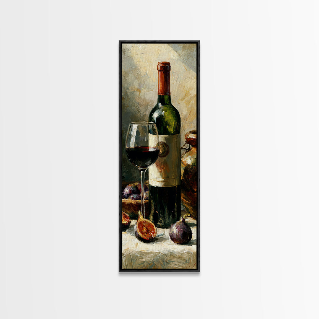 Wine Bottle and Figs on a Linen Canvas Print, Dining Room Art, Textured Painting, Dining Room Decor, Fine Art, Dining, DRA-1x3-39