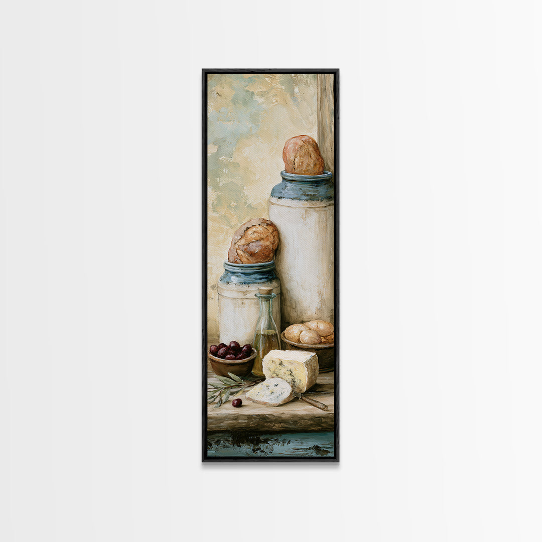 Rustic Bread Olives and Cheese Still Life Canvas Print, Dining Room Art, Set of 3 Prints, Dining Room Decor, Fine Art, Dining, DRA-1x3-42