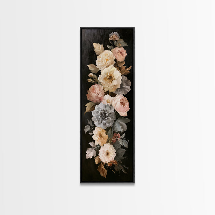 Moody Dark Background Bouquet for Formal Dining Canvas Print, Dining Room Art, Minimalist Decor, Dining Room Decor, Dining, DRA-1x3-47