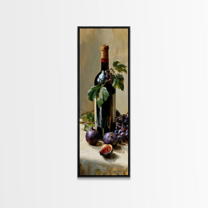 Wine Bottle and Figs on a Linen Canvas Print, Dining Room Art, Canvas Art, Dining Room Decor, Abstract Art, Dining, DRA-1x3-63