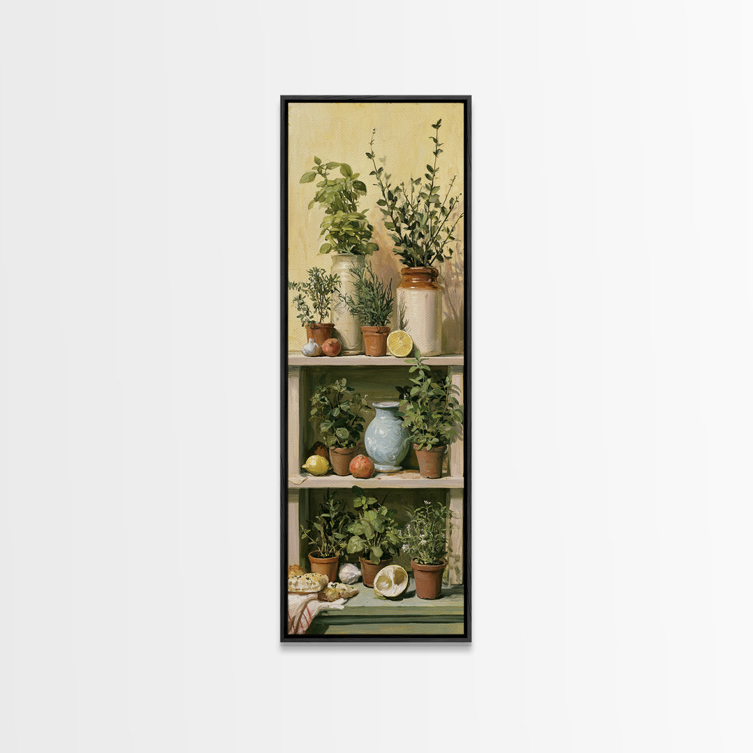 Modern Kitchen Herbs Framed Canvas Print, Dining Room Art, Dining Room Wall Art, Dining Room Decor, Oil Painting, Dining, DRA-1x3-69