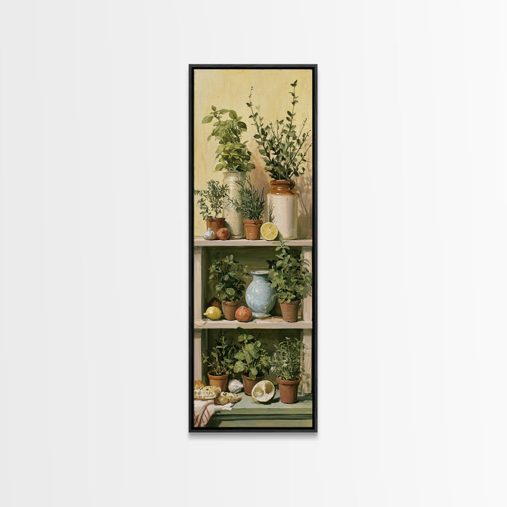 Modern Kitchen Herbs Framed Canvas Print, Dining Room Art, Dining Room Wall Art, Dining Room Decor, Oil Painting, Dining, DRA-1x3-69