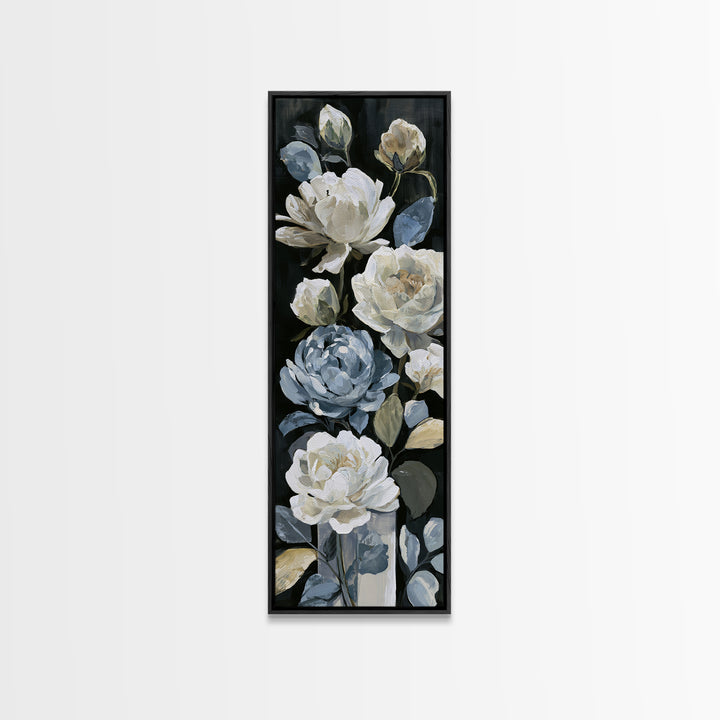 Moody Dark Background Bouquet for Formal Dining Framed Canvas Print, Dining Room Art, Kitchen Decor, Dining Room Decor, Dining, DRA-1x3-71