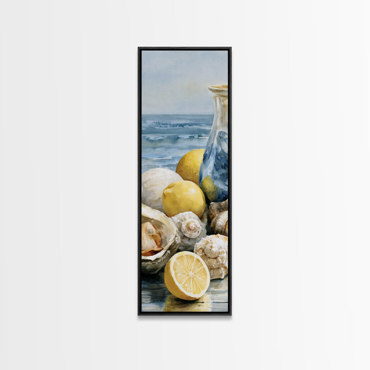 Shellfish and Lemon Still Life Framed Canvas Print, Dining Room Art, Dining Room Decor, Oil Painting, Dining, DRA-1x3-76