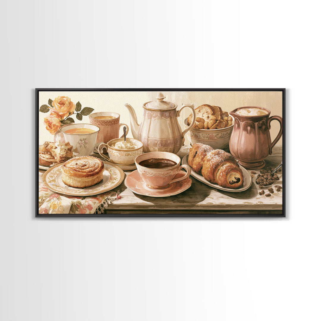 Coffee and Pastry Scene for Breakfast Nook Framed Canvas Print, Dining Room Art, Fine Art Print, Dining Room Decor, Dining, DRA-2x1-10