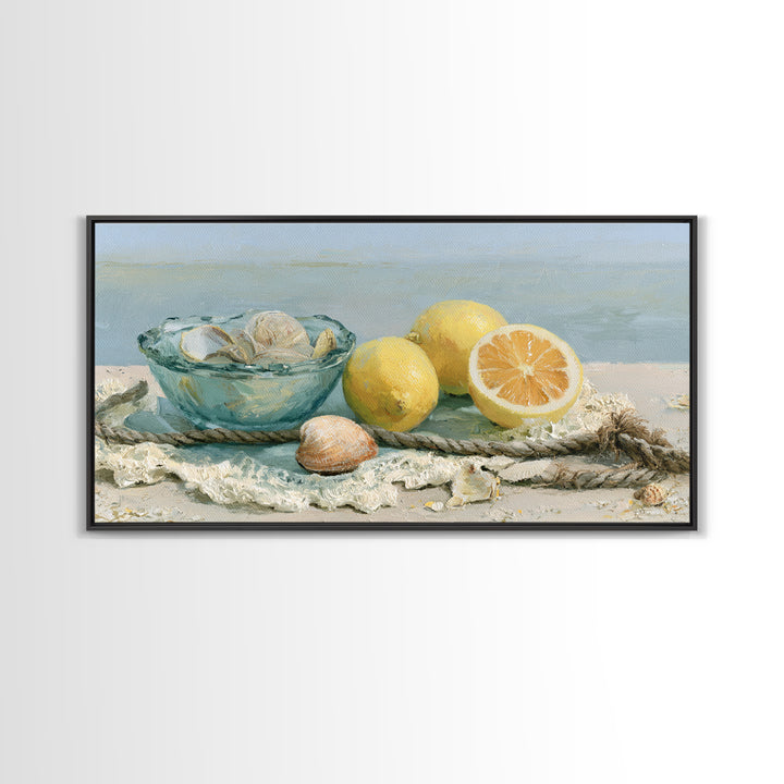 Shellfish and Lemon Still Life Framed Canvas Print, Dining Room Art, Luxury Decor, Dining Room Decor, Fine Art, Dining, DRA-2x1-12