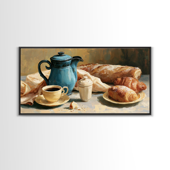 Coffee and Pastry Scene for Breakfast Nook Framed Canvas Print, Dining Room Art, Fine Art Print, Dining Room Decor, Dining, DRA-2x1-34