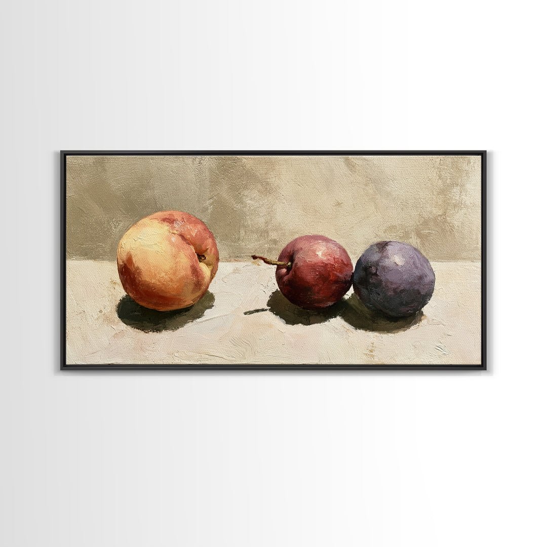 Peach and Plum Still Life Framed Canvas Print, Dining Room Art, Wall Art, Dining Room Decor, Fine Art, Dining, Printable Art, DRA-2x1-40