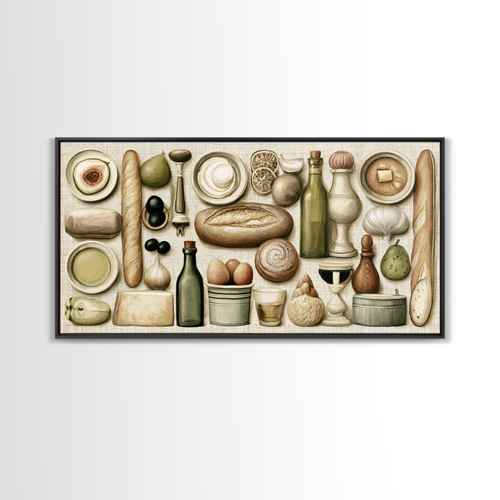 French Bistro Food Illustration Without Text Canvas Print, Dining Room Art, Art Print, Dining Room Decor, Fine Art, Dining, DRA-2x1-54