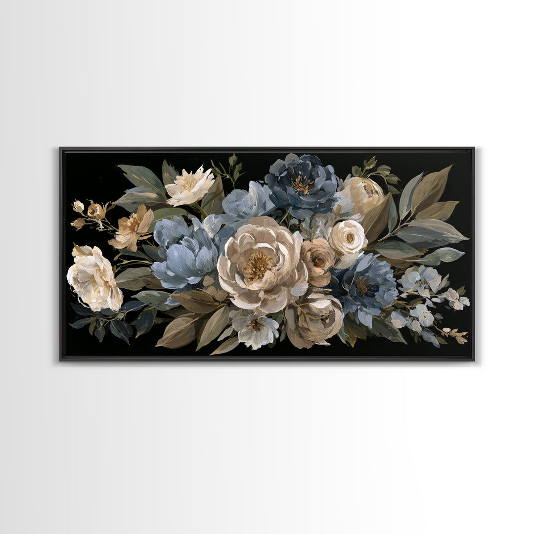 Moody Dark Background Bouquet for Formal Dining Canvas Print, Dining Room Art, Kitchen Wall Art, Dining Room Decor, Dining, DRA-2x1-55