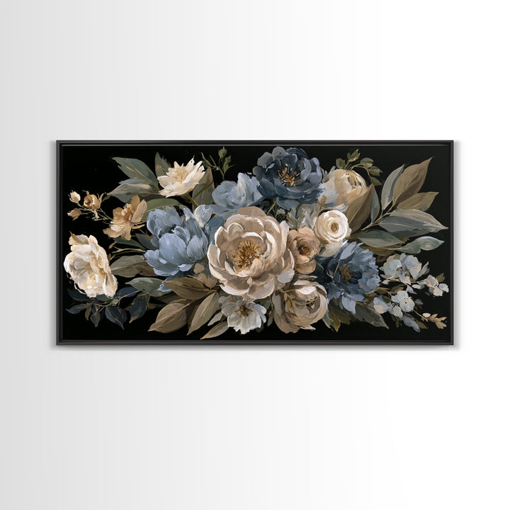 Moody Dark Background Bouquet for Formal Dining Canvas Print, Dining Room Art, Kitchen Wall Art, Dining Room Decor, Dining, DRA-2x1-55