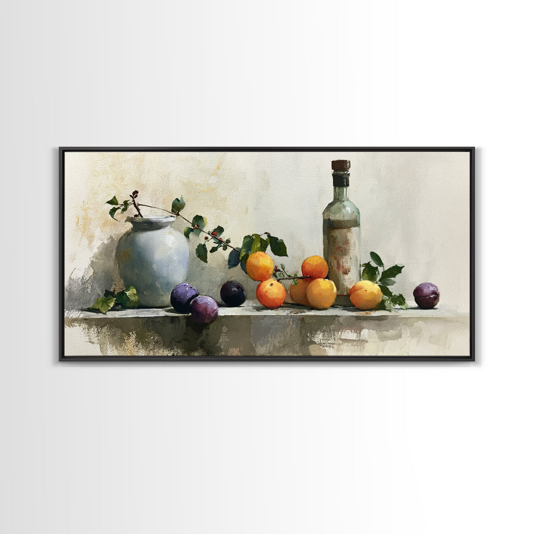 Peach and Plum Still Life Canvas Print, Dining Room Art, Canvas Wall Art, Dining Room Decor, Fine Art, Dining, Modern Wall Art, DRA-2x1-64