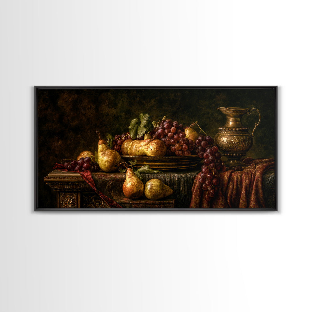 Classical Fruit Still Life Canvas Print, Dining Room Art, Large Wall Art, Dining Room Decor, Dining, Watercolor Painting, DRA-2x1-69