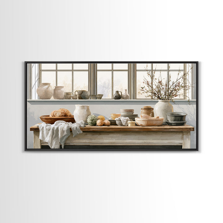 Sunlit Farmhouse Table Objects Without Room View Framed Canvas Print, Dining Room Art, Print, Dining Room Decor, Dining, DRA-2x1-85