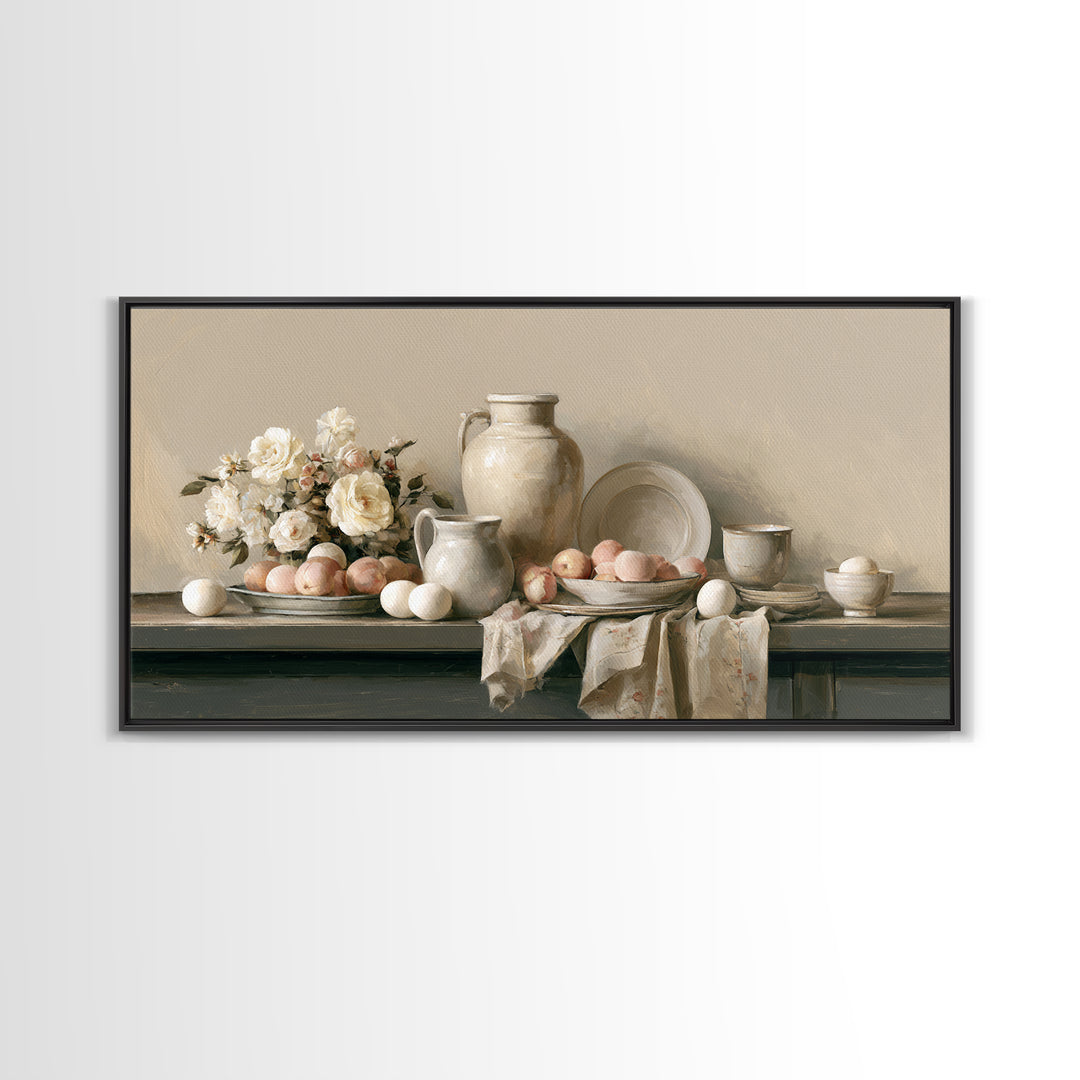 Classic Dutch Feast Arrangement Framed Canvas Print, Dining Room Art, Modern Wall Art, Dining Room Decor, Fine Art, Dining, DRA-2x1-87