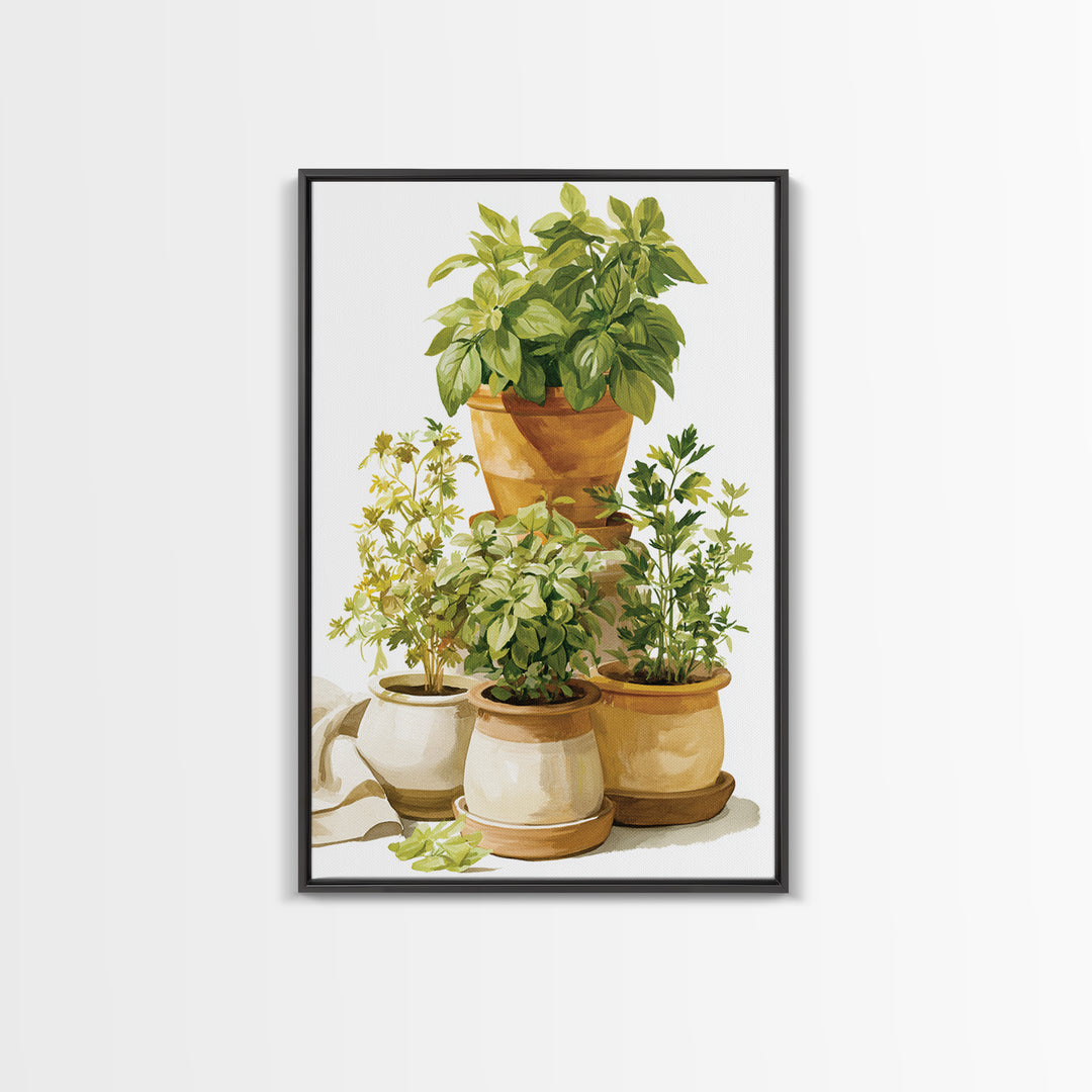 Modern Kitchen Herbs Framed Canvas Print, Dining Room Art, Textured Painting, Dining Room Decor, Abstract Art, Dining, DRA-2x3-17