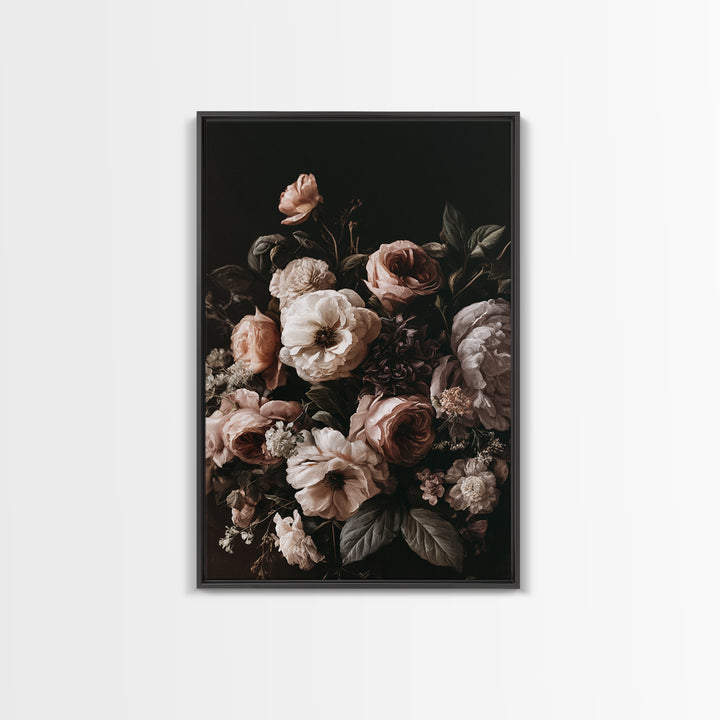Moody Dark Background Bouquet for Formal Dining Canvas Print, Dining Room Art, 3 Piece Wall Art, Dining Room Decor, Dining, DRA-2x3-19