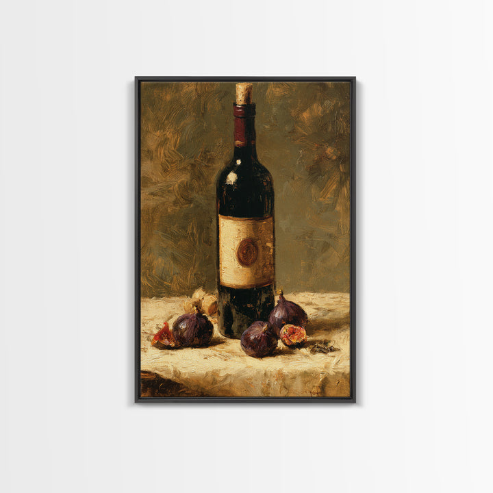 Wine Bottle and Figs on a Linen Canvas Print, Dining Room Art, Gallery Decor, Dining Room Decor, Abstract Art, Dining, DRA-2x3-35