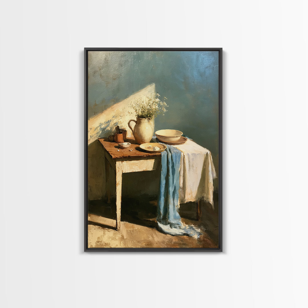 Sunlit Farmhouse Table Objects Without Room View Canvas Print, Dining Room Art, Minimalist Decor, Dining Room Decor, Dining, DRA-2x3-49