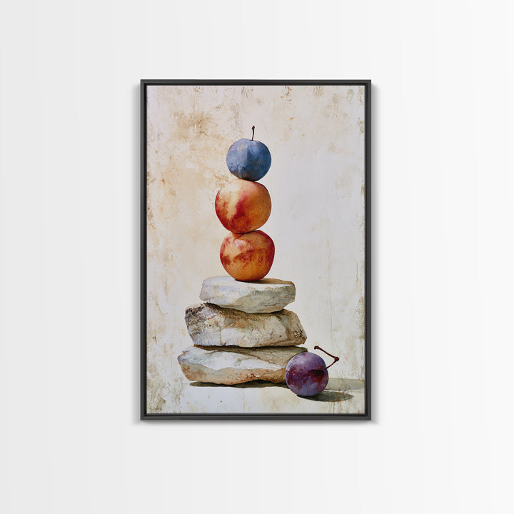 Peach and Plum Still Life Framed Canvas Print, Dining Room Art, Trendy Wall Art, Dining Room Decor, Fine Art, Dining, DRA-2x3-52