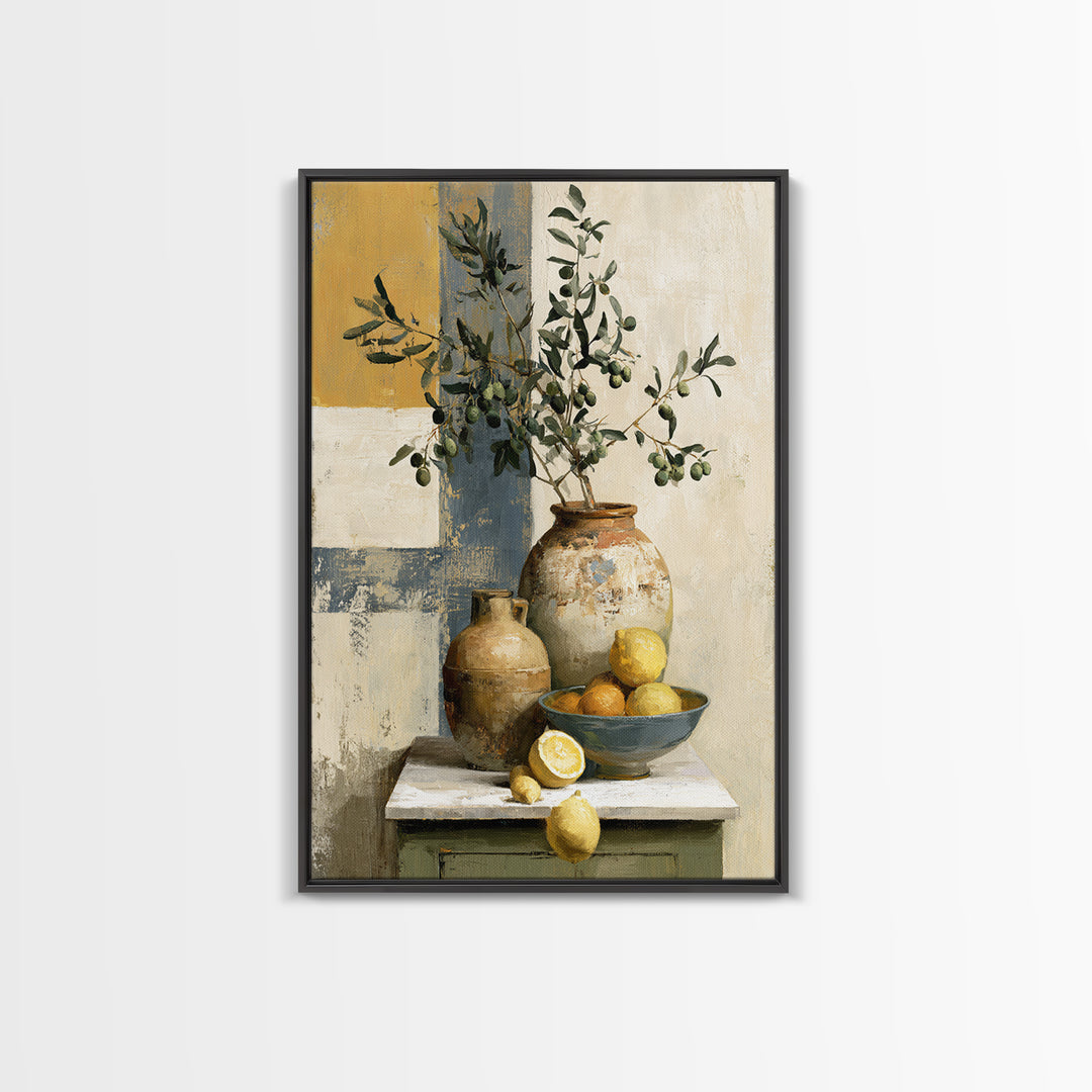 Mediterranean Olive Branch and Citrus Arrangement Canvas Print, Dining Room Art, Minimalist Decor, Dining Room Decor, Dining, DRA-2x3-68
