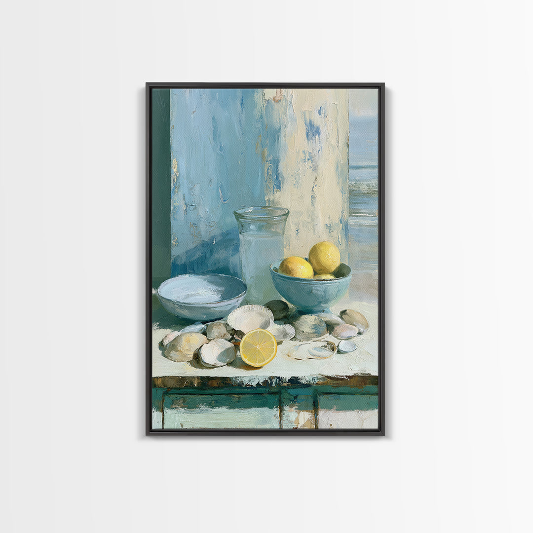 Shellfish and Lemon Still Life Canvas Print, Dining Room Art, Neutral Decor, Dining Room Decor, Oil Painting, Dining, DRA-2x3-72