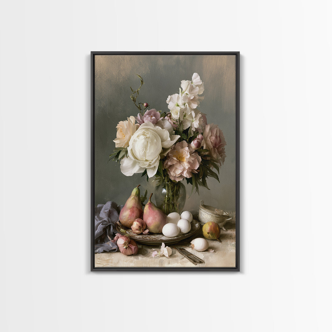 Classic Dutch Feast Arrangement Framed Canvas Print, Dining Room Art, Room Decor, Dining Room Decor, Fine Art, Dining, DRA-2x3-75