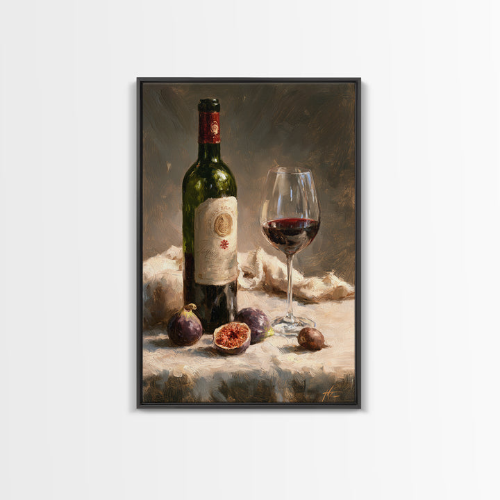 Wine Bottle and Figs on a Linen Framed Canvas Print, Dining Room Art, Print, Dining Room Decor, Dining, Living Room Decor, DRA-2x3-83