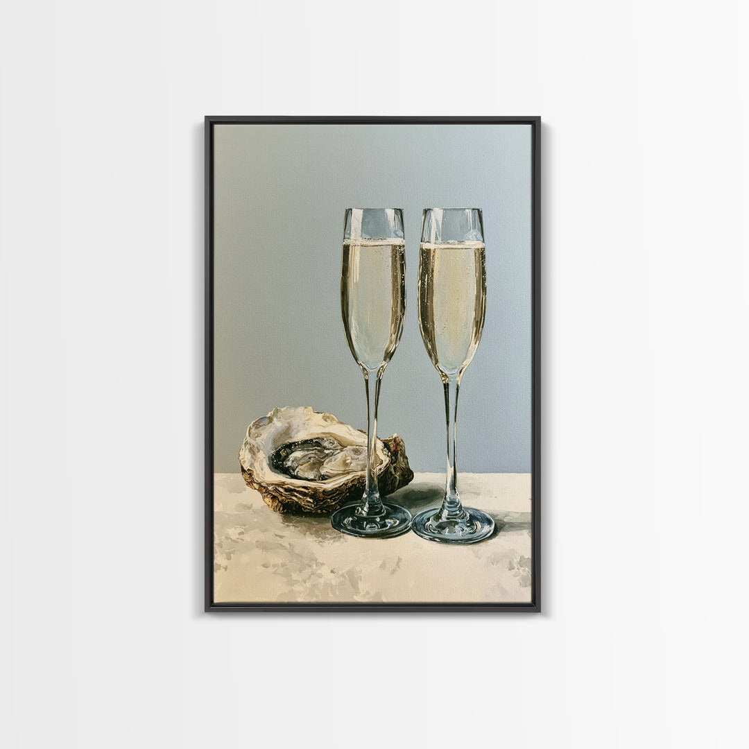 Elegant Oyster and Champagne Still Life Framed Canvas Print, Dining Room Art, Printable Wall Art, Dining Room Decor, Dining, DRA-2x3-87