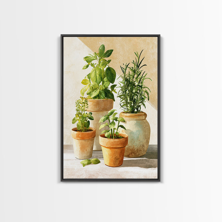 Modern Kitchen Herbs Framed Canvas Print, Dining Room Art, Canvas Art, Dining Room Decor, Watercolor Art, Dining, DRA-2x3-89