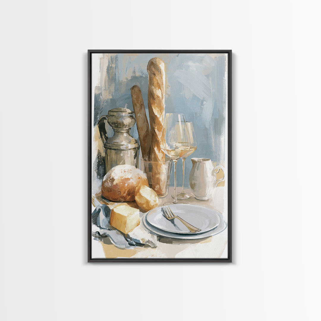 French Bistro Food Illustration Without Text Framed Canvas Print, Dining Room Art, Home Decor, Dining Room Decor, Dining, DRA-2x3-90