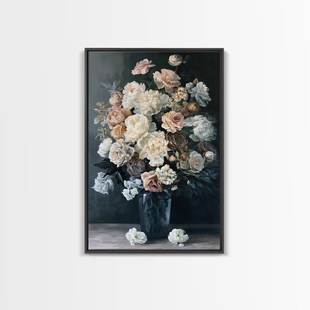 Moody Dark Background Bouquet for Formal Dining Canvas Print, Dining Room Art, Large Wall Art, Dining Room Decor, Dining, DRA-2x3-91