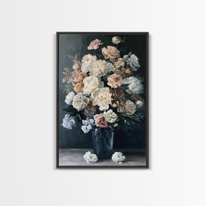 Moody Dark Background Bouquet for Formal Dining Canvas Print, Dining Room Art, Large Wall Art, Dining Room Decor, Dining, DRA-2x3-91