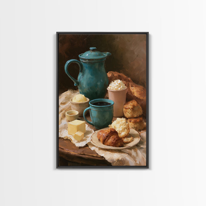 Coffee and Pastry Scene for Breakfast Nook Framed Canvas Print, Dining Room Art, Fall Decor, Dining Room Decor, Dining, DRA-2x3-94