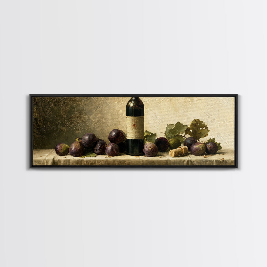 Wine Bottle and Figs on a Linen Canvas Print, Dining Room Art, Wall Decor, Dining Room Decor, Abstract Art, Dining, DRA-3x1-19