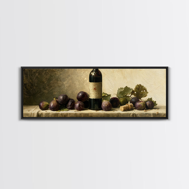 Wine Bottle and Figs on a Linen Canvas Print, Dining Room Art, Wall Decor, Dining Room Decor, Abstract Art, Dining, DRA-3x1-19