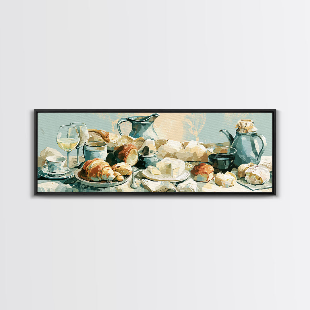 French Bistro Food Illustration Without Text Framed Canvas Print, Dining Room Art, Wall Art, Dining Room Decor, Dining, DRA-3x1-2