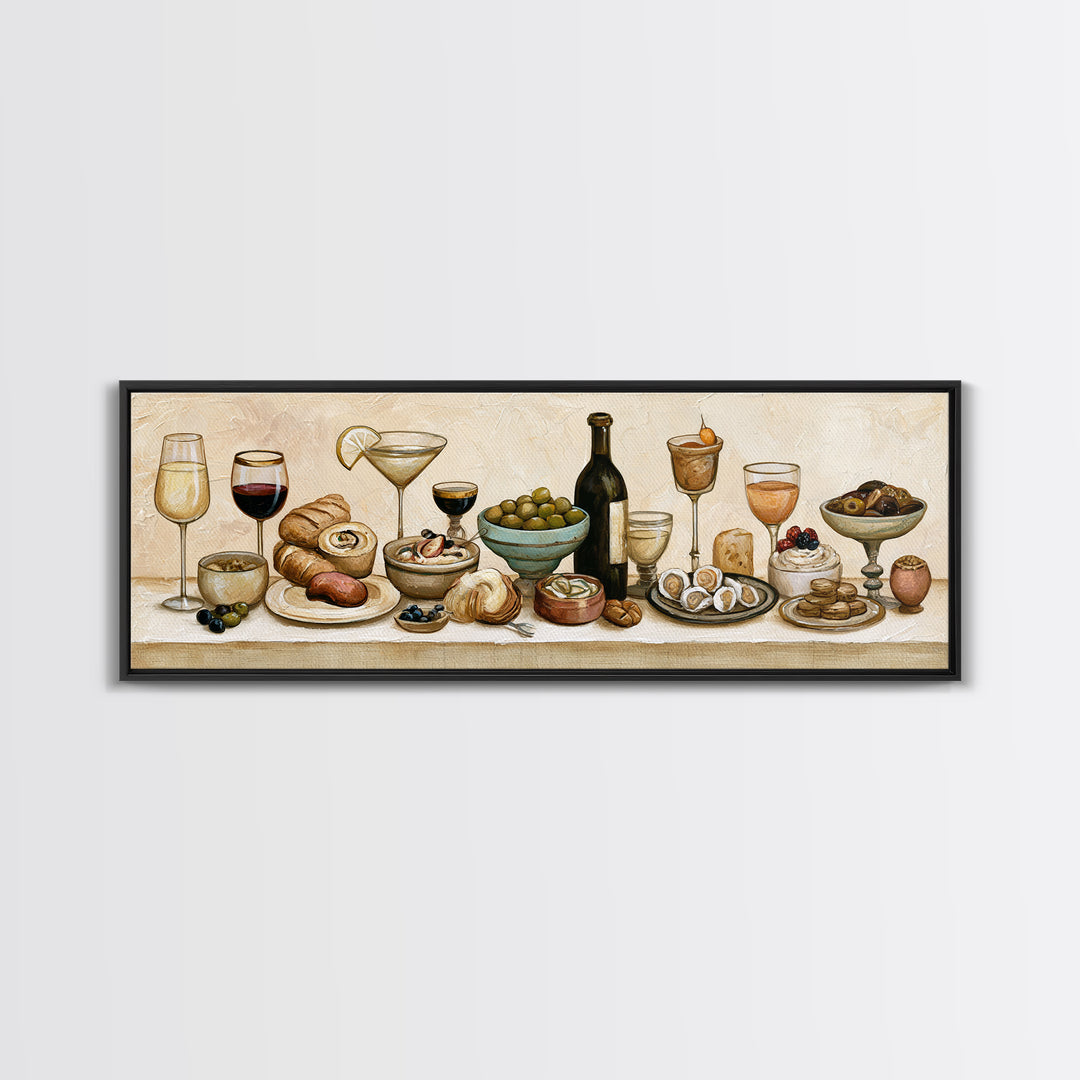 French Bistro Food Illustration Without Text Canvas Print, Dining Room Art, Canvas Wall Art, Dining Room Decor, Watercolor Art, DRA-3x1-26