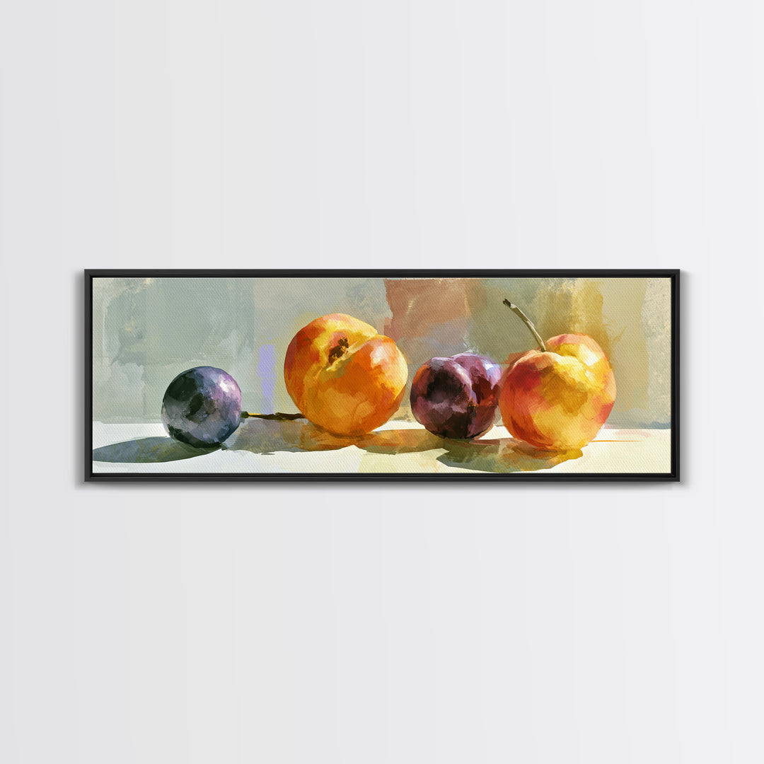 Peach and Plum Still Life Canvas Print, Dining Room Art, Food Art, Dining Room Decor, Fine Art, Dining, Textured Painting, DRA-3x1-36