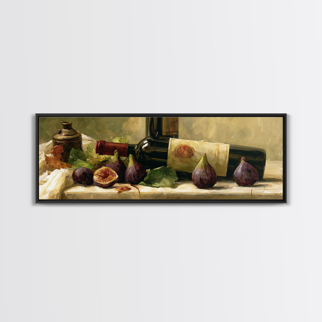Wine Bottle and Figs on a Linen Canvas Print, Dining Room Art, Minimalist Decor, Dining Room Decor, Abstract Art, Dining, DRA-3x1-43