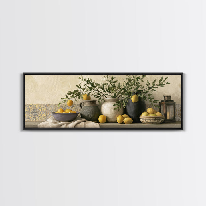 Mediterranean Olive Branch and Citrus Arrangement Canvas Print, Dining Room Art, Luxury Decor, Dining Room Decor, Dining, DRA-3x1-52