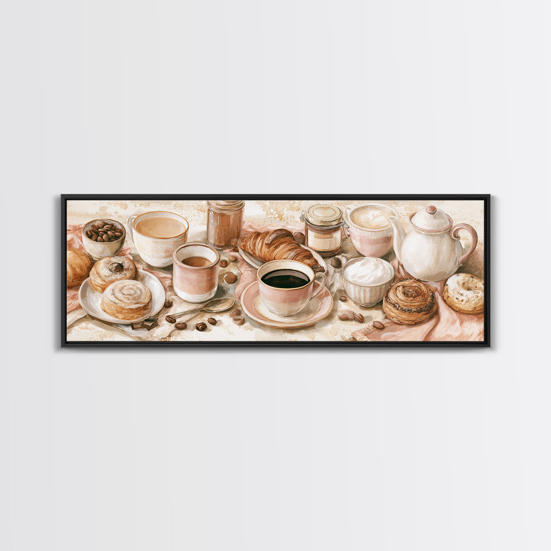 Coffee and Pastry Scene for Breakfast Nook Canvas Print, Dining Room Art, Modern Wall Art, Dining Room Decor, Fine Art, Dining, DRA-3x1-54