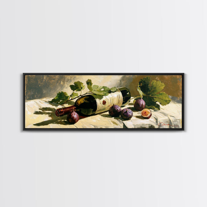 Wine Bottle and Figs on a Linen Framed Canvas Print, Dining Room Art, Printable Wall Art, Dining Room Decor, Fine Art, Dining, DRA-3x1-67