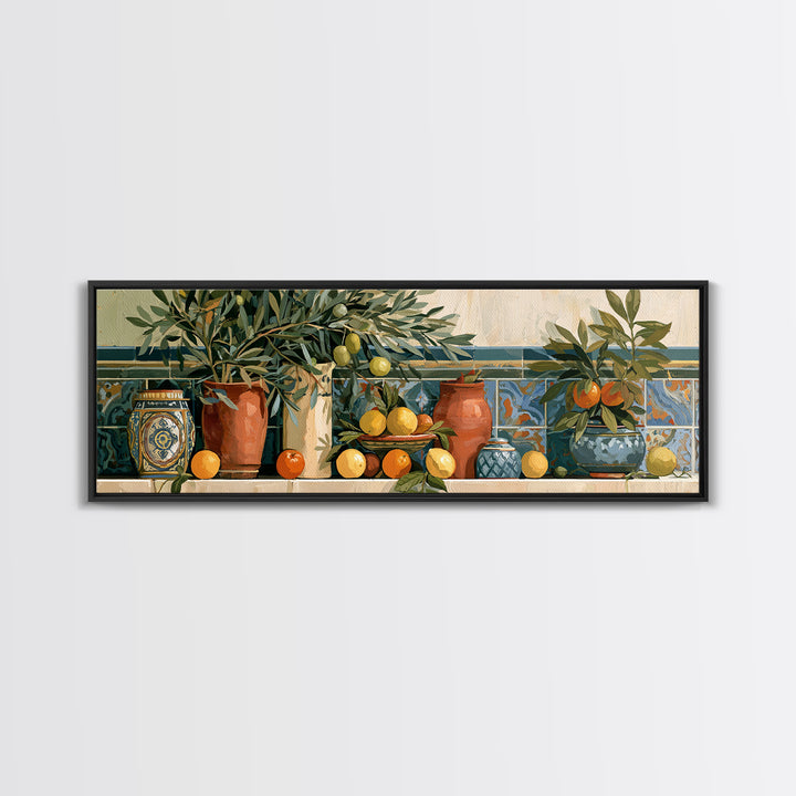 Mediterranean Olive Branch and Citrus Arrangement Canvas Print, Dining Room Art, Contemporary Art, Dining Room Decor, Dining, DRA-3x1-76