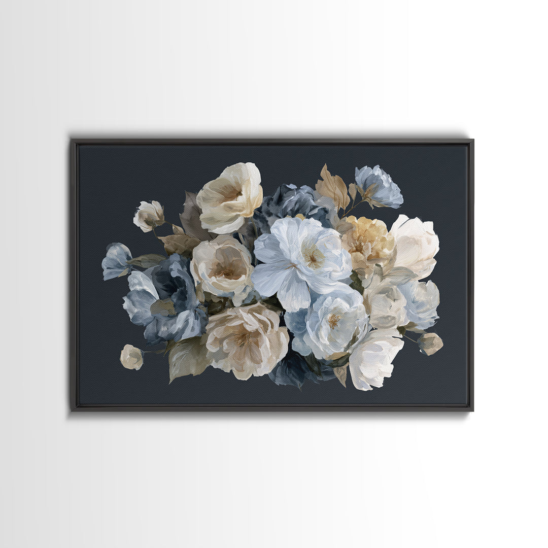 Moody Dark Background Bouquet for Formal Dining Canvas Print, Dining Room Art, Minimalist Decor, Dining Room Decor, Dining, DRA-3x2-15