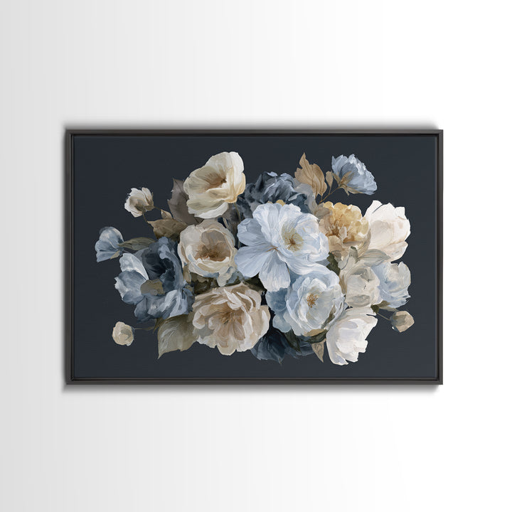 Moody Dark Background Bouquet for Formal Dining Canvas Print, Dining Room Art, Minimalist Decor, Dining Room Decor, Dining, DRA-3x2-15